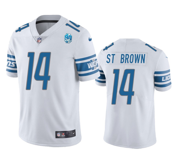 Men's Detroit Lions #14 Amon-Ra St. Brown White 2023 90th Anniversary Vapor Untouchable Limited Stitched Jersey
